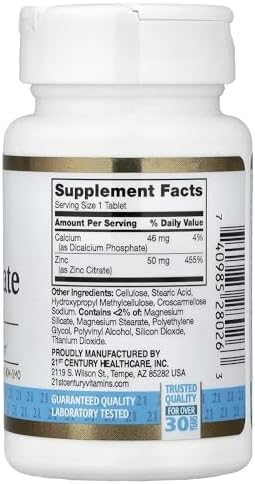 21st Century Healthcare Zinc Citrate Tablets 50mg, 60 Count