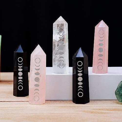 7-8cm Amethyst Point Tower Phase of The Moon Symbol Crystal Wand Rose Quartz Eclipse Column Home Dec Ornaments (Color : Amethyst)