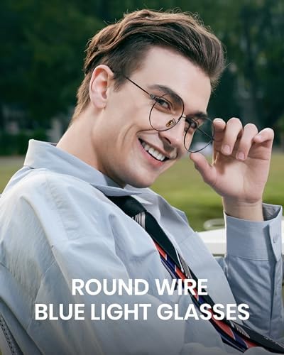 Cyxus Blue Light Glasses for Men and Women, Round Metal Frame Computer Eyeglasses for Office, Gaming, Reading 8090