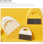 MAGICLULU Mini Broom and Dustpan Set, Cartoon Yellow Bird Design, Small Desktop Sweeping Brush for Table and Car Interior Cleaning, Portable Handheld Air Vent and Keyboard Detail Cleaner