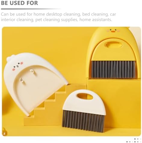 MAGICLULU Mini Broom and Dustpan Set, Cartoon Yellow Bird Design, Small Desktop Sweeping Brush for Table and Car Interior Cleaning, Portable Handheld Air Vent and Keyboard Detail Cleaner
