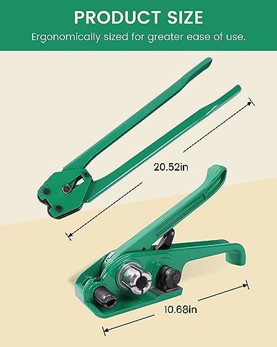 FoundGo PET Banding Strapping Kit for Heavy Duty Tough Pallet Packaging Strapping Tool with >1500lbs 5/8" x 1000' PET Strapping Roll & its own Pull-Out Box 100 Corner Protectors 300 Seals