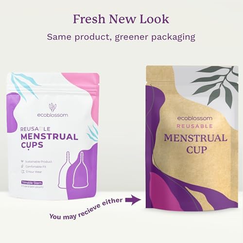 EcoBlossom Reusable Menstrual Cup Set - The Most Reliable Medical Grade Silicone Period Cups - Comfortably use for 12 Hours (2 Regular Cups)