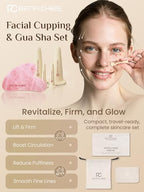 Rena Chris Facial Cupping Set & Gua Sha Facial Tool - Silicone Cupping Set & Rose Quartz Gua Sha Stone - Face Cupping Therapy Set for Natural Skin Care, Puffiness, Lip Plumping(Pink)