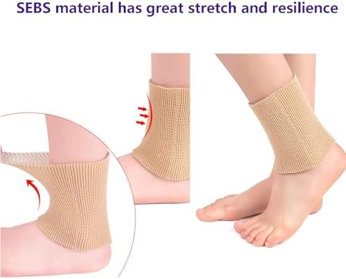 Ankle Gel Sleeves with Cushion Support Elastic Sleeves for Ice Skating, Hockey, Hiking Nude Color Non-Slip 1 Pair