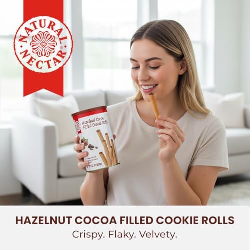 Natural Nectar Chocolate Hazelnut Filled Cookie Rolls 8.82 oz – Delicate Wafer Rolls Filled with Chocolate Hazelnut Crème; Crisp Snack for Parties & Desserts