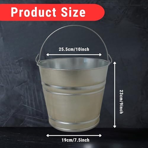 2 Gallon Natural Galvanized Steel Bucket/Pail with Handle | for Kitchen, Outdoor, Camping, Champagne Drink Cooler Storage Ice Pails, Succulents, Home Parties Bar Cooling Supplies, 8 Quarts