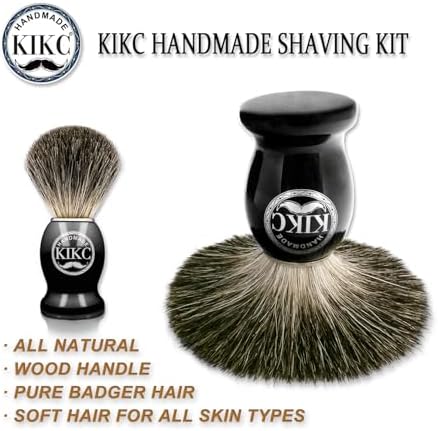 KIKC Hand Crafted Pure Badger Shaving Brush for Wet Shave, Soft Bristle, Wood Handle Black Color, Best Gift for Bearded Man