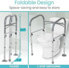 Vive Toilet Safety Rail - Medical Chair for Handicapped & Seniors - Folding Bathroom Frame w/Handles, Arms for Elderly, Disabled - Standalone Grab Bar - Seat Assistance Support Stand Up Assist
