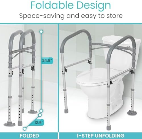Vive Toilet Safety Rail - Medical Chair for Handicapped & Seniors - Folding Bathroom Frame w/Handles, Arms for Elderly, Disabled - Standalone Grab Bar - Seat Assistance Support Stand Up Assist