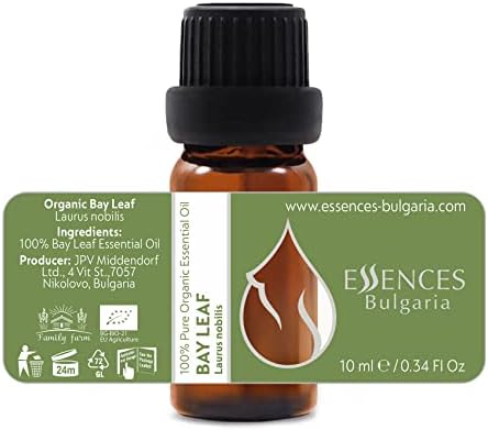 Essences Bulgaria Organic Bay Leaf Essential Oil 1/3 Fl Oz | 10ml | Laurus nobilis | 100% Pure and Natural | Undiluted | Therapeutic Grade | Family Owned Farm | Steam-Distilled | Non-GMO | Vegan
