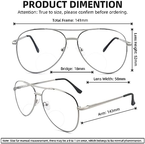 3 Pack Bifocal Reading Glasses for Women Men, Aviator Bi-focal Readers Glasses Dual Focal Eyewear +1.50