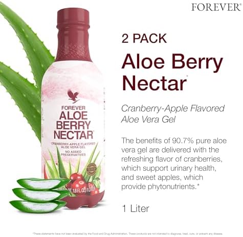 Forever Living - Aloe Berry Nectar - 90.7% Pure Aloe Vera Gel with Cranberries and Apples - No Preservatives - 1L (Pack of 2)