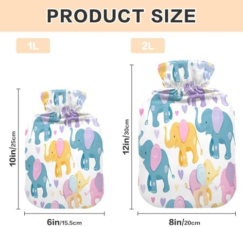 Cartoon Elephants Hot Water Bottle with Soft Cover Large Hot Water Bag for Neck and Shoulder Pain Relief, Hot and Cold Compress, Hand Feet Warmer (2 Liter)
