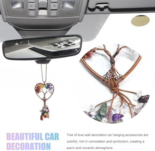 2PCS Tree of Life Car Mirror Hanging Accessories, 7 Chakra Stones Life Tree Rearview Mirror Hanger, Automotive Healing Crystal Decor Good Luck Charm Gifts for Women Men