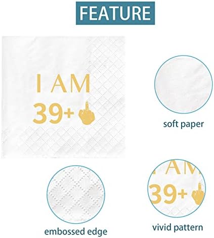 Joyiou “I AM 39+1” Cocktail Napkins, 50 Pcs Happy 40th Birthday Decorations for Men and Women, 40 Years Old Birthday Party Gift Favor Supplies (4.5 x 4.5 In, 50-Pack)