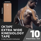 OK TAPE Extra Wide Kinesiology Tape, Precut Strips, Elastic Physical Therapy Athletic Tape for Pain Relief & Joint Support, Latex Free | Back, Shoulder, Knee (4" x 10" - 10Pcs) Beige