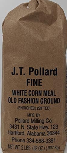 JT Pollard Fine White Cornmeal Bundle - 2 x 32 Oz Bags of J.T. Pollard White Corn Meal, Bundled with Recipe Sheet