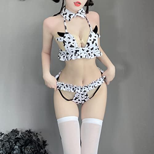 SINMIUANIME Womens Anime Cow Bikini Milk Leopard Cosplay Lingerie Costume Sexy Maid Dresses Underwear Set