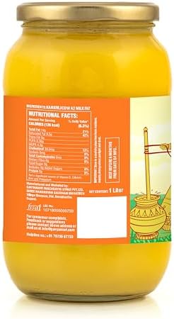 Gavyamart Ghee in Pantry 100% Pure Kankrej A2 Cow Desi Ghee Non GMO - Made Using Traditional Bilona Method Ghee 1 Litre - Glass Ghee jar Pack - A2 Ghee Cow Organic 1000ml