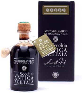 La Secchia - Balsamic Vinegar of Modena PGI "Cinque Stelle", Aged in 20 Barrels of Different Woods, High Density, 250 ml Bottle with Cork Pouring Cap.