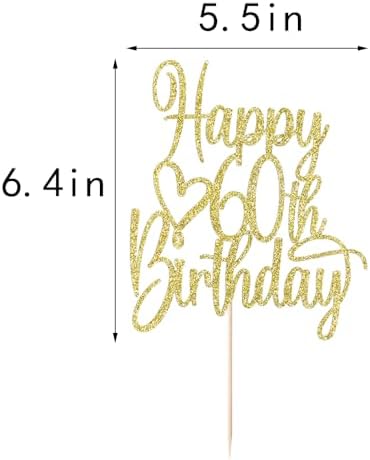 Gold Glitter Happy 60th Birthday Cake Topper - Cheers to 60 Years Cake Topper, 60 & Fabulous Cake Decoration for Hello 60th Birthday Anniversary Party Cake Decorations Supplies