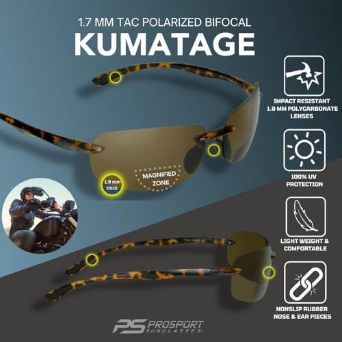 proSPORT Polarized Bifocal Reading Sunglasses for Men Women Rimless Sport Sunglass Readers Lightweight UV Protection Durable