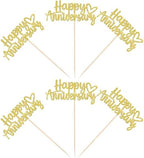 24 PCS Happy Anniversary Cupcake Toppers Glitter Wedding Anniversary Cupcake Picks Baby Shower Birthday Wedding Anniversary Party Cake Decorations Supplies Gold