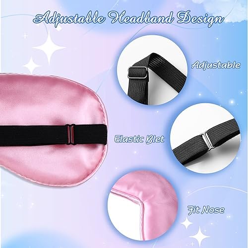 BBTO 4 Pcs Silk Sleep Eye Masks Smooth Soft Satin Eye Covers with Adjustable Strap Blindfold for Sleeping Blocking Out Lights Travel Relaxation (Black, Grey, Dark Green, Pink)