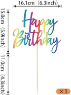 1 Pack Happy Birthday Cake Topper Glitter Celebrating Happy Birthday Cake Pick Baby Shower Kids Cupcake Decoration Party Supplies Rainbow