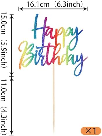 1 Pack Happy Birthday Cake Topper Glitter Celebrating Happy Birthday Cake Pick Baby Shower Kids Cupcake Decoration Party Supplies Rainbow