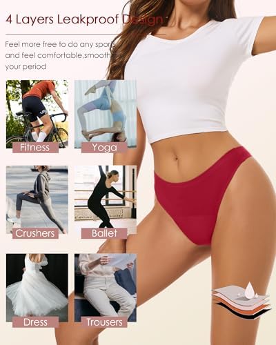 Period Thong Underwear for Women 4-Layer Nylon Sexy Menstrual Leak Proof Panties