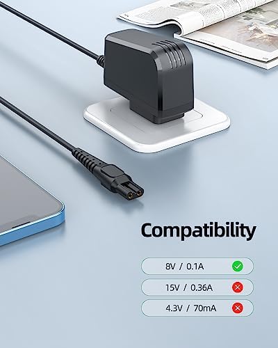 Superer 8V Charger Cord Fit for Philips Norelco HQ850 QP2630 QP2530 One Blade Oneblade Electric Shaver Razor Trimmer Adapter Power Supply Charging Cord