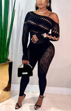 Women sexy tight long-sleeved seamless knitted jacquard jumpsuit high elastic one-piece