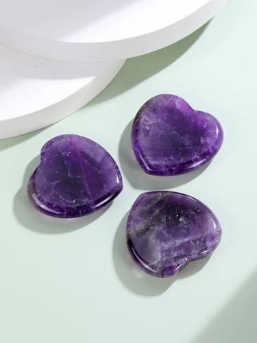 CrystalTears Amethyst Worry Stone for Anxiety Healing Crystals Heart Thumb Worry Stones Polished Pocket Heart Stones for Meditation Stress Anxiety Relief Items Gifts for Women Men