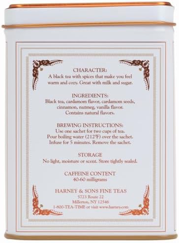 Harney & Sons Chai, Spiced Black Tea, 20 Sachets | Brew Masala Chai at Home, Classic Collection