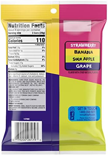 Laffy Taffy Candy, Assorted Fruit Flavors, Individually Wrapped Mini Bars, 6 Ounce Bag