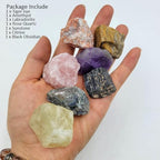 7Pcs Energy Crystals for Good Fortune Natural Raw Crystals Set of Black Tourmaline,Amethyst,Labradorite,Rose Quartz,Citrine,Sunstone,Tiger's Eye (Crystals for Good Fortune)