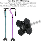 supregear Cane Tip Heavy Duty - Self Standing Non-Slip Rubber Quad Base for Walking Cane - Stable 4 Prong Replacement Foot Pad for Walking Stick Offset Quad Pod or Tripod