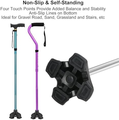 supregear Cane Tip Heavy Duty - Self Standing Non-Slip Rubber Quad Base for Walking Cane - Stable 4 Prong Replacement Foot Pad for Walking Stick Offset Quad Pod or Tripod