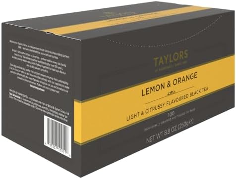 Taylors of Harrogate Lemon & Orange, Black Tea, Individually Wrapped Bags, 100 Count (Pack of 1), Citrussy, Fragrant and Light, Caffeinated, Enjoy Hot or Iced, 100 Teabags