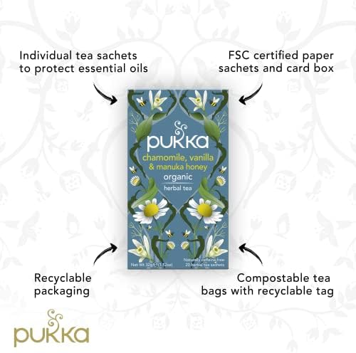 Pukka Organic Tea Bags, Chamomile, Vanilla and Manuka Honey Herbal Tea, Perfect for Moments of Calm, 20 Count (Pack of 3) 60 Tea Bags