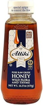 Attiki Pure Greek Honey with Thyme, Wild Flowers and Herbs, Perfect for Baking, Cooking, Lemonade and Tea, 16.58 oz (470 grams), Bottle