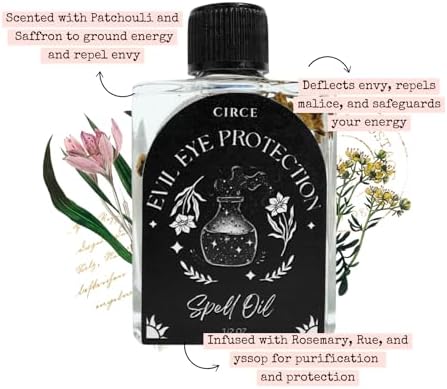 CIRCE Evil Eye Protection Spell Oil - Energy Protection & Defensive Layer - Add to Bath, Use in Rituals, Wear as Fragrance to Align w/Desires- Coconut Oil, Rosemary, Rue, and Hyssop. - 1/2oz