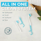 Brushee - The Evolution of Oral Care | 4-in-1 Tool (Paste + Brush + Floss + Pick) | Individually Wrapped | Disposable | Prepasted Travel Toothbrushes | Small Adult Toothbrush - (48-Pack)
