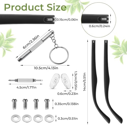 Universal Glasses Arm Replacement Kit, Includes Eyeglasses Legs, Screws, Screwdriver, Washers, Nose Pads for Sunglasses, Reading Glasses Repair