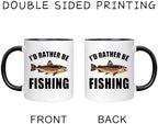Ceramic Mug Novelty Cup - Funny Gift for Father's Day Fishing Lovers or Men Him Dad Grandpa Fisherman - I'D Rather Be Fishing - 11 oz Coffee Mug White and black Tea Cup