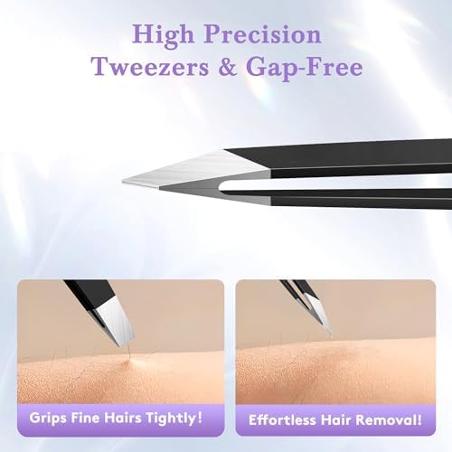 Tweezers for Women Facial Hair,Stocking Stuffers Birthday Gifts 4 Pack Tweezers for Eyebrows,Tweezer Set for Ingrown Hair, Plucking Daily Beauty Tool with Leather Travel Case