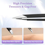 Tweezers for Women Facial Hair,Stocking Stuffers Birthday Gifts 4 Pack Tweezers for Eyebrows,Tweezer Set for Ingrown Hair, Plucking Daily Beauty Tool with Leather Travel Case