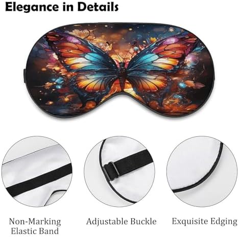 Colorful Butterflies Sleep Mask Block Light Eye Sleep Shade Cover Comfortable Lightweight Sleeping Blindfold Soft Breathable Night Eye Cover Adjustable Band Eye Mask for Men Women